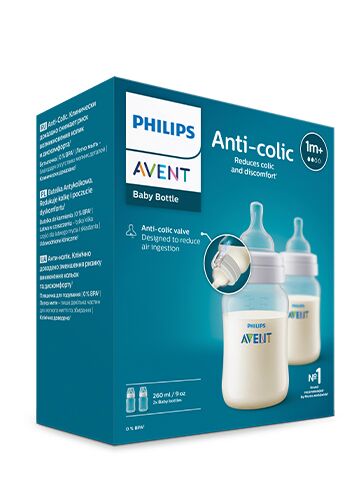 Бутилка Avent Anti-Colic 260 ml, биберон поток 2, 1м+