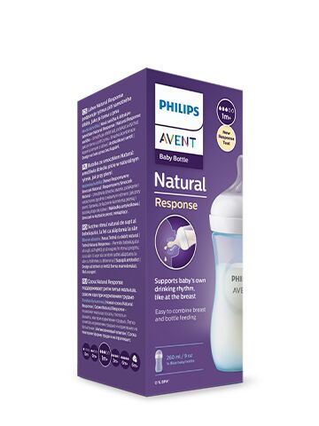 Бутилка Avent Natural Response 260 ml, 1 м+ с биберон с поток 3 - син цвят SCY903/21